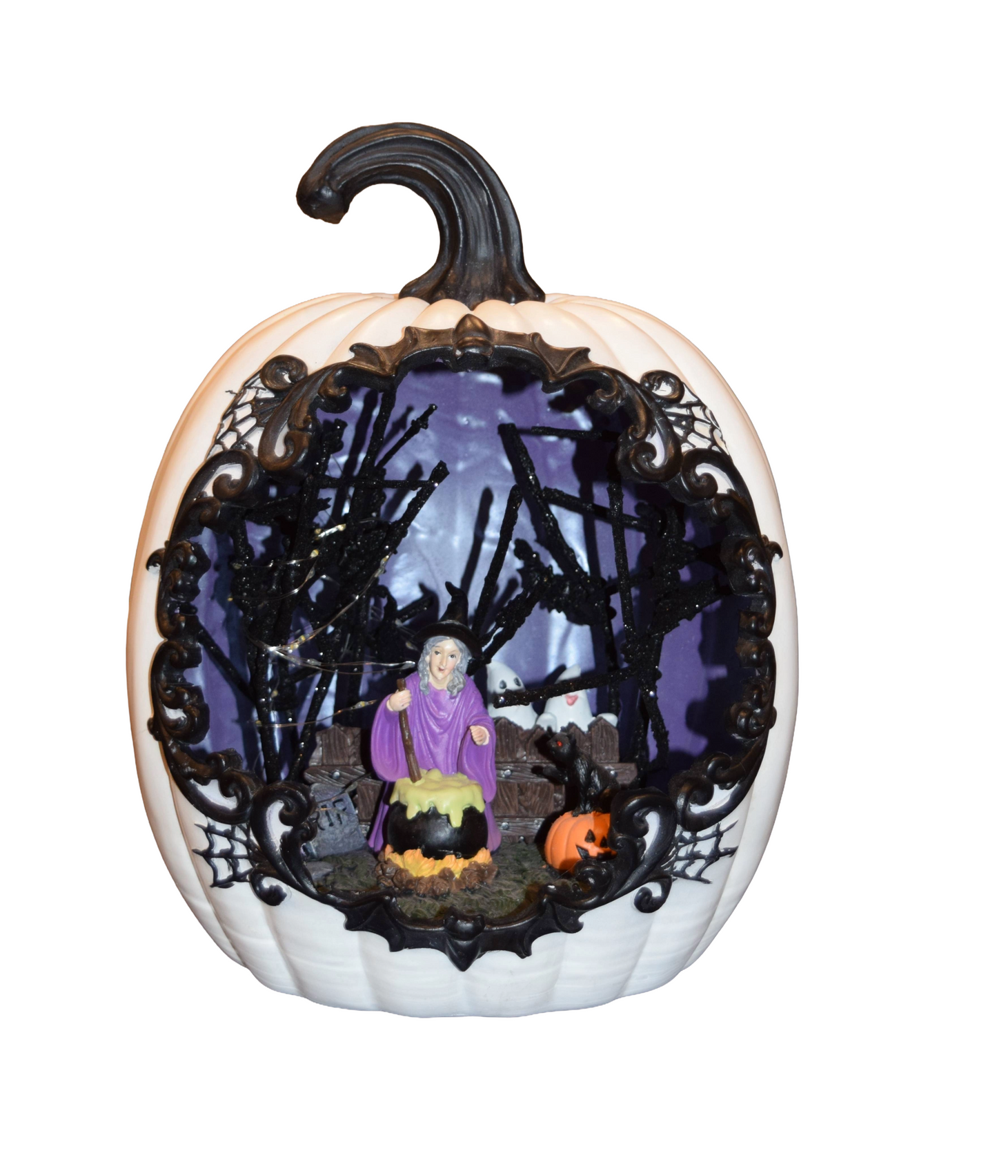 Resin Pumpkin with Witch Scene – Light‑Up Halloween Tabletop Decoration
