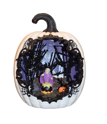 Resin Pumpkin with Witch Scene – Light‑Up Halloween Tabletop Decoration