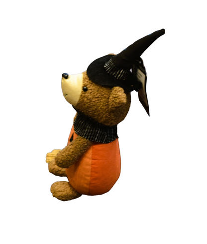 Halloween Pumpkin Bear Plush with Witch Hat and Broom