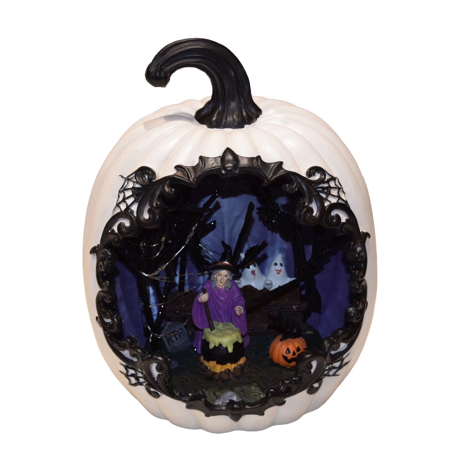 Resin Pumpkin with Witch Scene – Light‑Up Halloween Tabletop Decoration