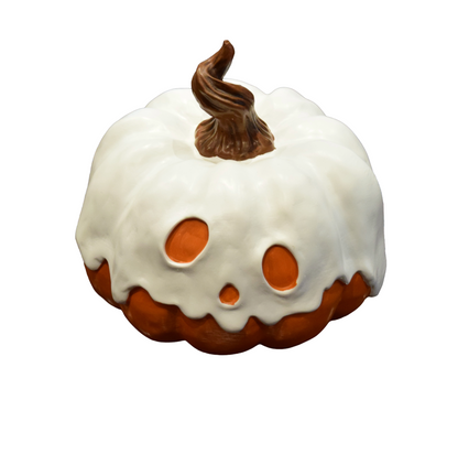 Resin Halloween Pumpkin with Ghost Covering – Spooky Tabletop Décor