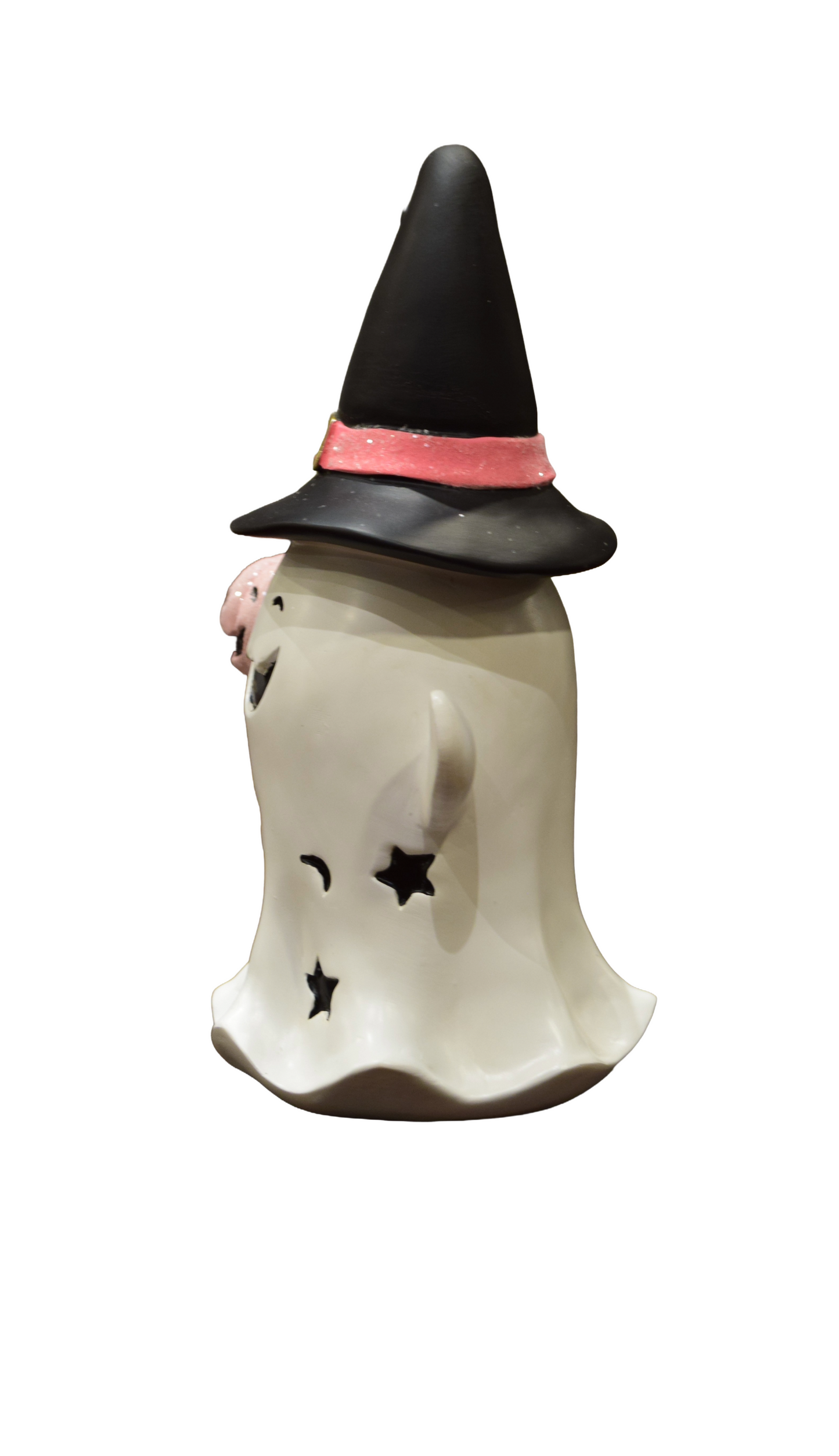 Resin Ghost Decoration – Smiling Ghost with Hat and Pink Pumpkin