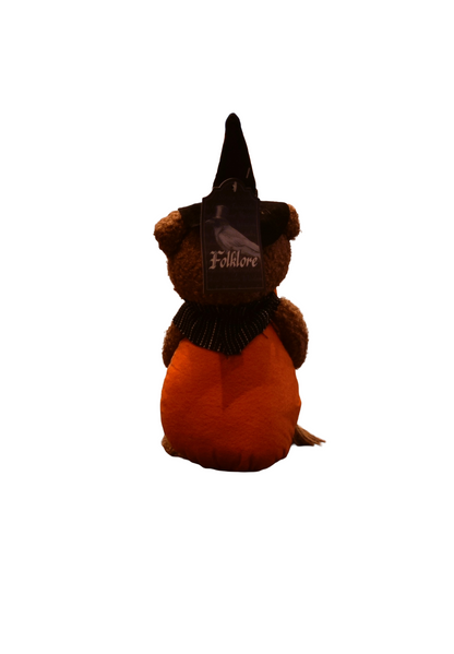 Halloween Pumpkin Bear Plush with Witch Hat and Broom