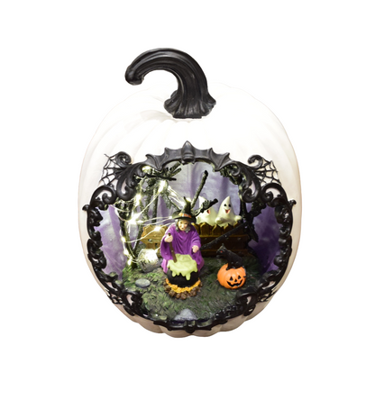 Resin Pumpkin with Witch Scene – Light‑Up Halloween Tabletop Decoration