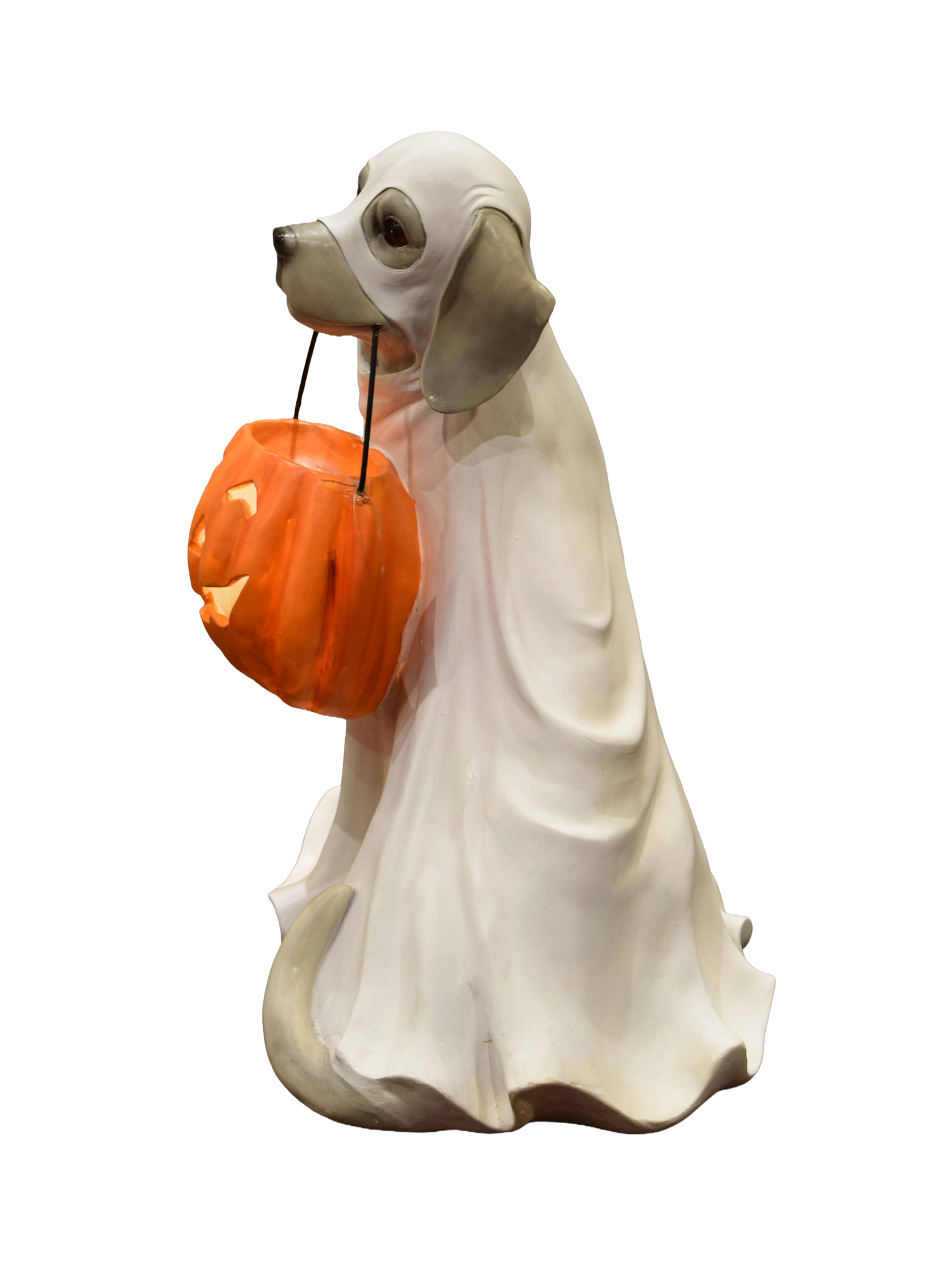 Halloween Dog Ghost Decoration – MGO & Metal Figurine with LED Pumpkin