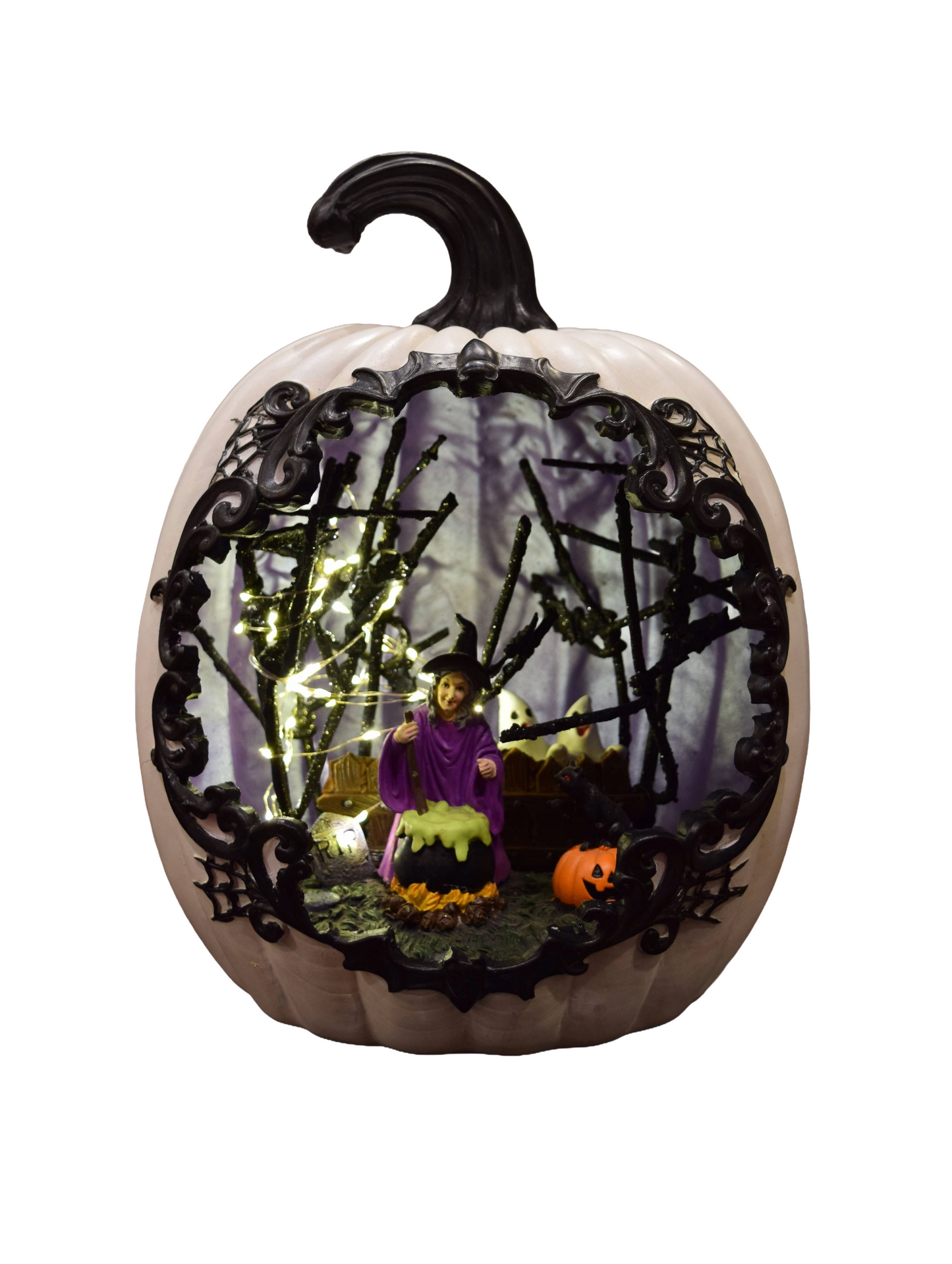 Resin Pumpkin with Witch Scene – Light‑Up Halloween Tabletop Decoration