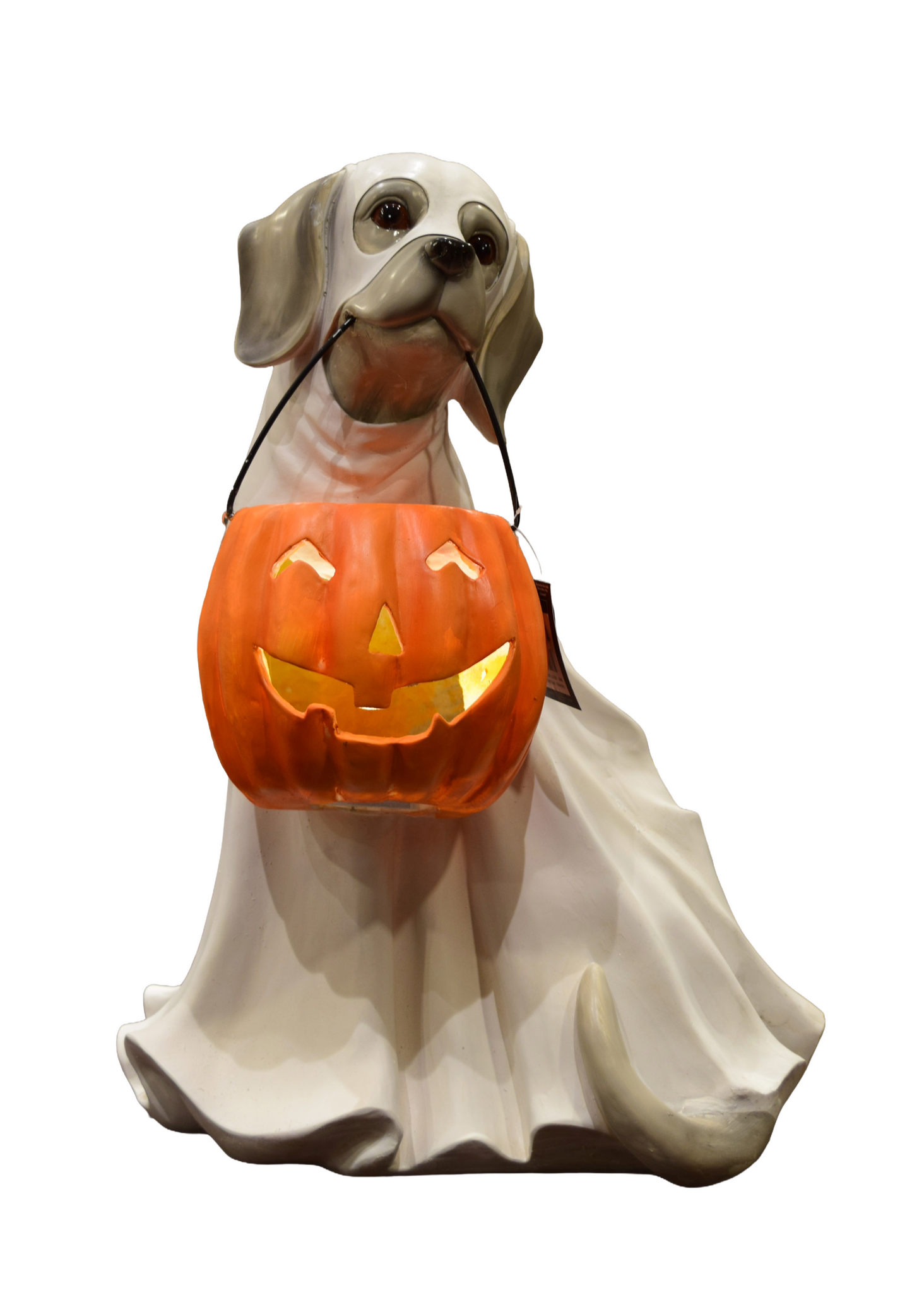 Halloween Dog Ghost Decoration – MGO & Metal Figurine with LED Pumpkin