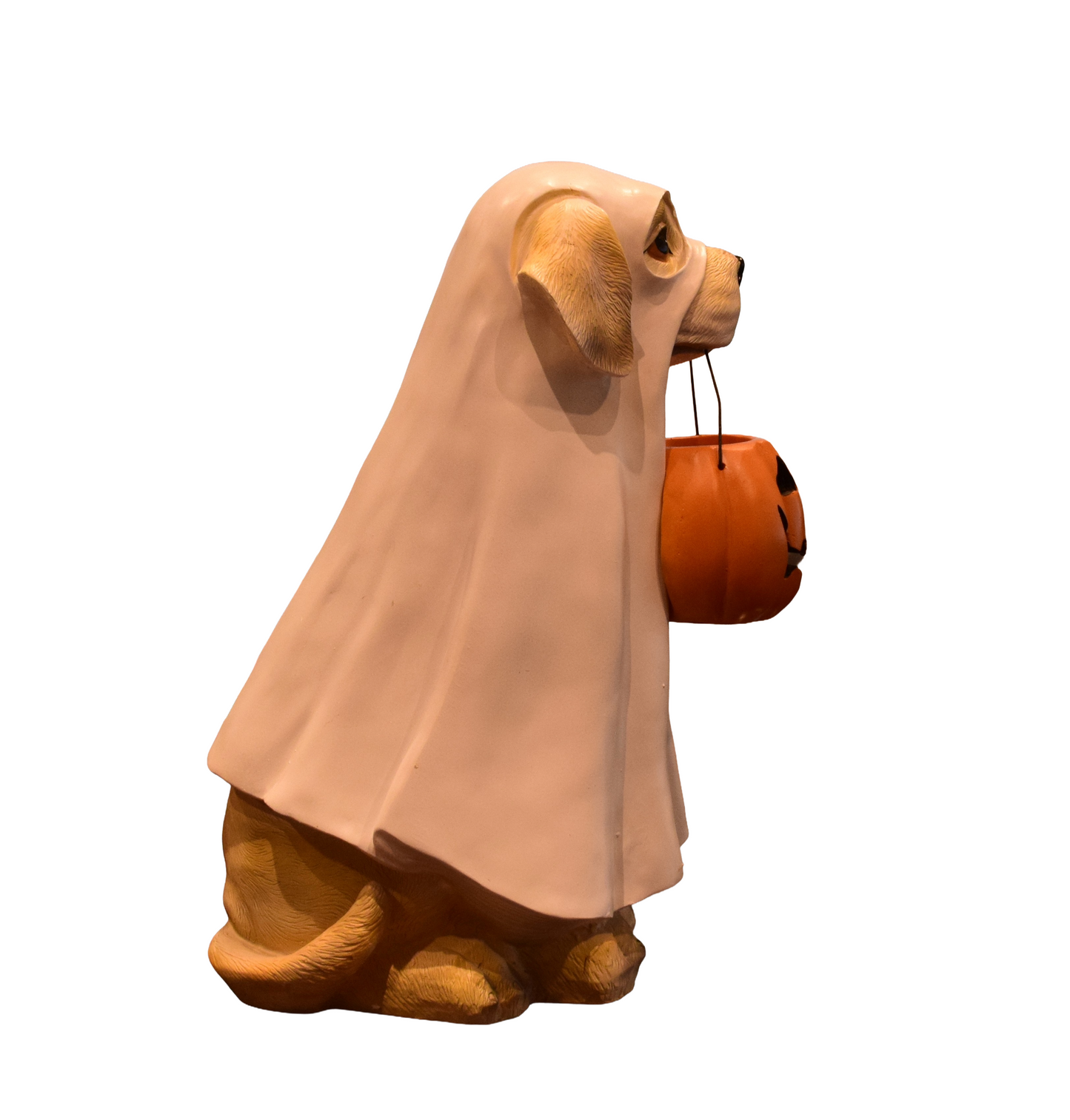 Resin Halloween Dog Figurine – Ghost Costume with LED Jack‑o’‑Lantern