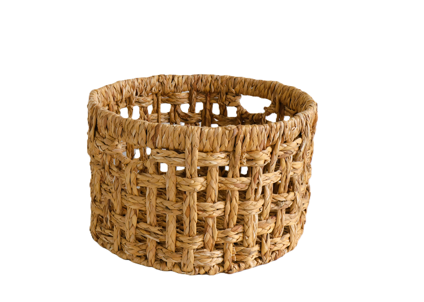 Eden Grace - Set of 2 Round Eco-Friendly Wicker Baskets with Double Rim, Iron Frame, and Hole Handles - Braid Karo Weave, Natural Color