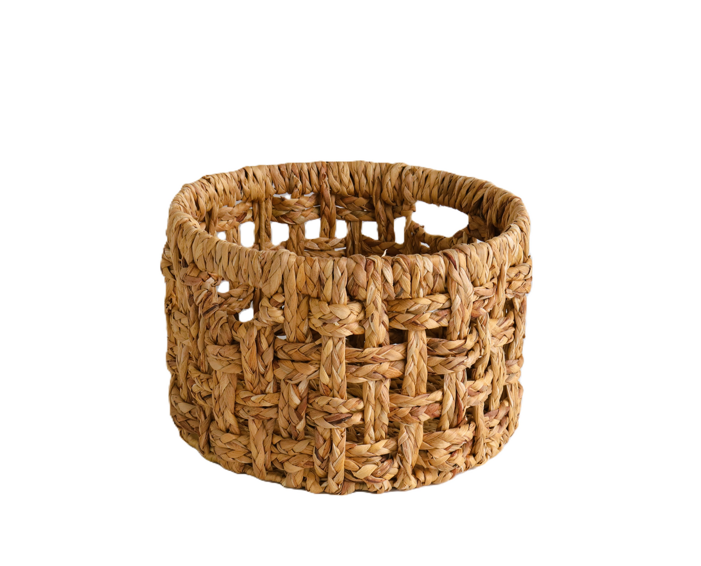 Eden Grace - Set of 2 Round Eco-Friendly Wicker Baskets with Double Rim, Iron Frame, and Hole Handles - Braid Karo Weave, Natural Color