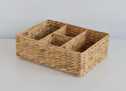 Eden Grace - Handcrafted Single Rectangular Water Hyacinth Caddy with Iron Frame - Rustic Rice Nut Weave Design in Natural Color