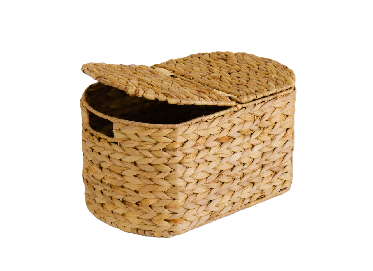 Eden Grace Handmade Oval Woven Wicker Basket with Lid - Stylish Storage Solutions for Home Organization