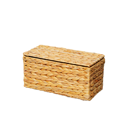 Eden Grace Single Rectangular Basket with Cover - Handwoven Water Hyacinth for Stylish Organization