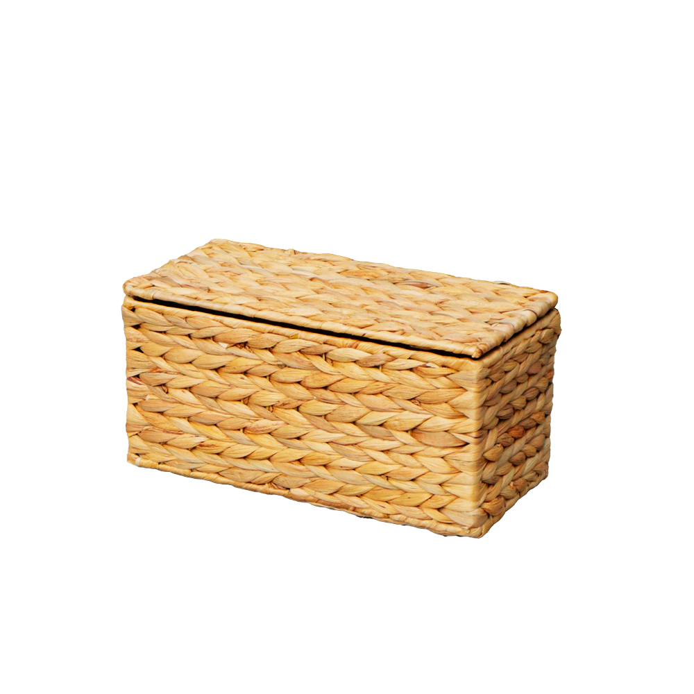 Eden Grace Single Rectangular Basket with Cover - Handwoven Water Hyacinth for Stylish Organization