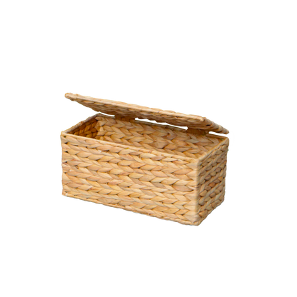 Eden Grace Single Rectangular Basket with Cover - Handwoven Water Hyacinth for Stylish Organization