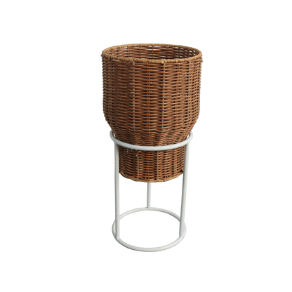 Eden Grace Set of 2 Hand Woven Wicker Planters with Metal Stand - Made with Eco-Friendly Sustainable Resin