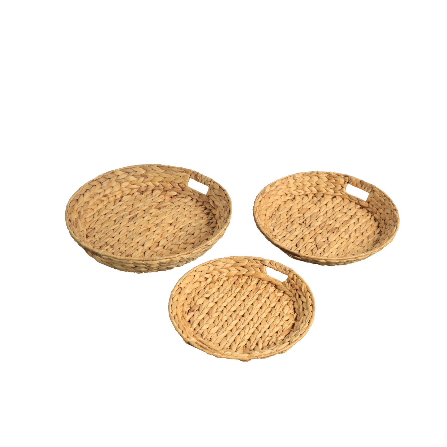 Eden Grace Set of 3 Hand Woven Tapered Round Wicker Serving Trays, Arrow Weave Design with Handles, Tea Tray, Fruit Basket for Coffee Table and Breakfasts