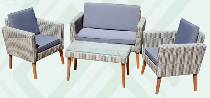 Eden Grace 4 PC Acacia Legs Steel Frame Wicker Woven Cushioned Seating Set