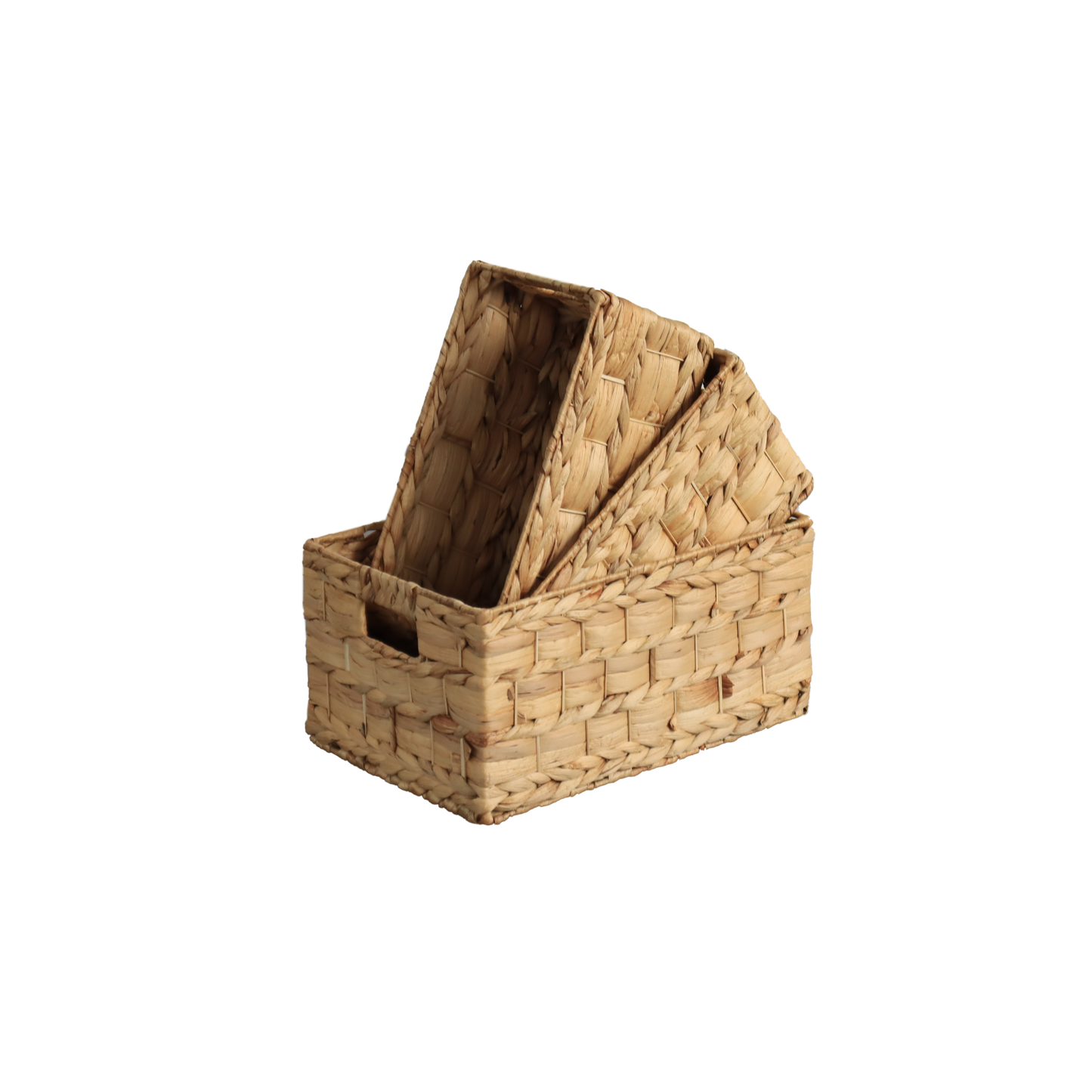 Eden Grace - Set of 3 Hand-Woven Wicker Baskets  - Water Hyacinth, Nesting Sizes for Smart Storage, Eco-Friendly Home Decor with Rice Nut - Flat Weave