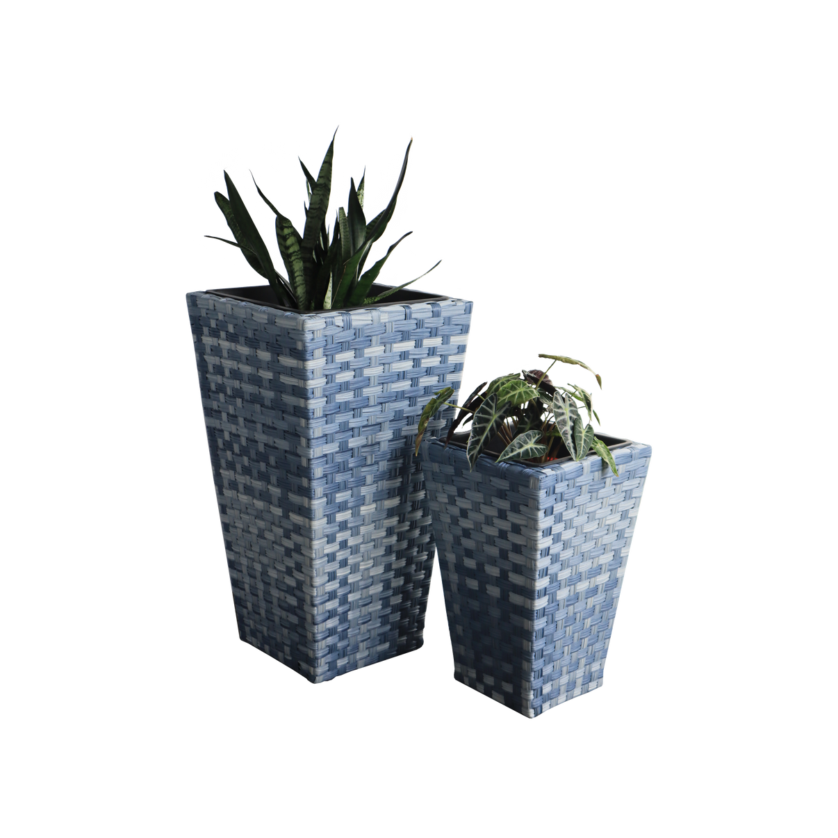 Eden Grace Set Of 2 Rectangular AllWeather Wicker Planter With Plasti