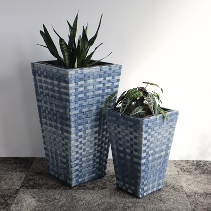 Eden Grace Set Of 2 Rectangular All-Weather Wicker Planter With Plastic Liner Pot -Indoor / Outdoors Patio Herb Garden Furnishings