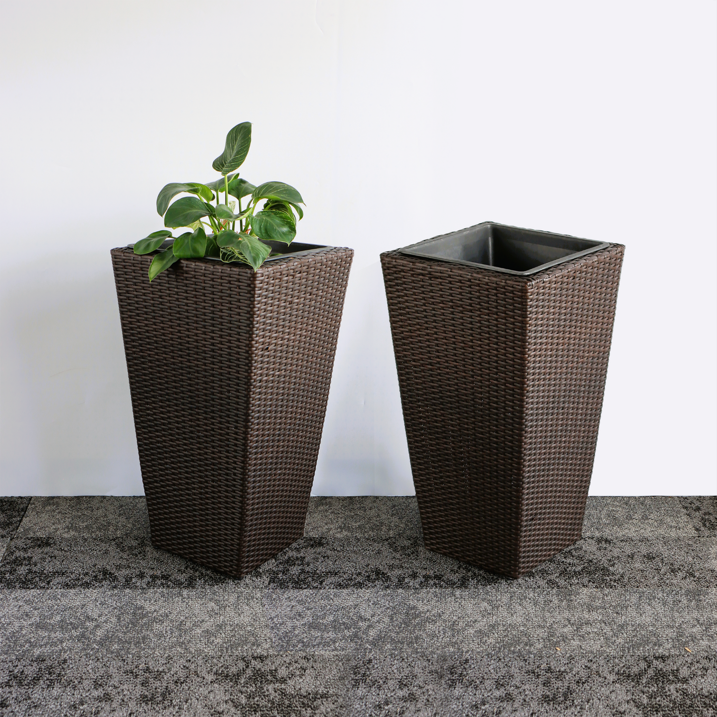 grey wicker plant pots outdoor Eden Grace Rectangular Wicker Planter, All-Weather With Plastic Liner – Prestige Patio