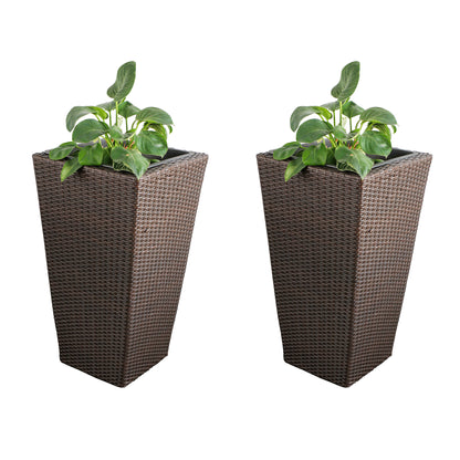 Eden Grace Rectangular Wicker Planter, All-Weather With Plastic Liner Pot -Indoor / Outdoors Patio Herb Garden Furnishings