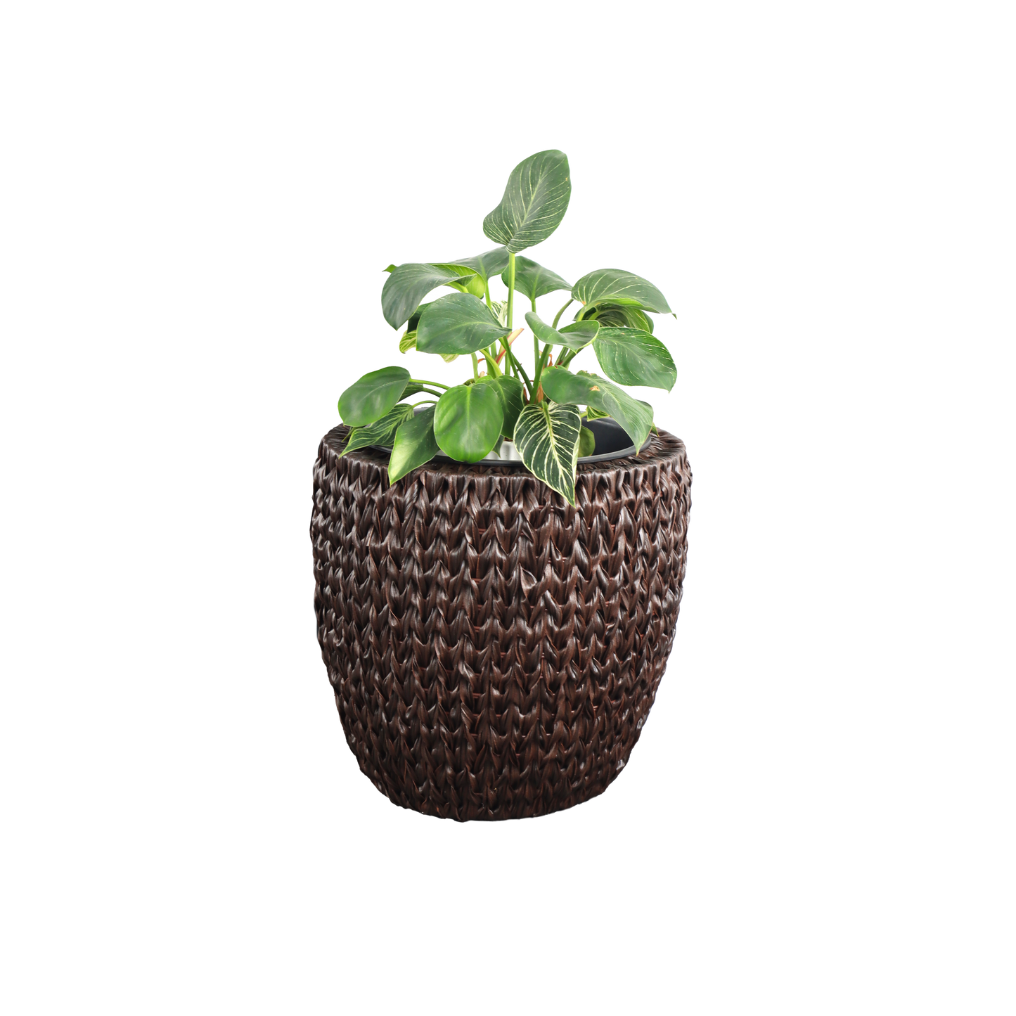 Eden Grace Set Of 2 Round All-Weather Wicker Planter With Plastic Liner Pot -Indoor / Outdoors Patio Herb Garden Furnishings