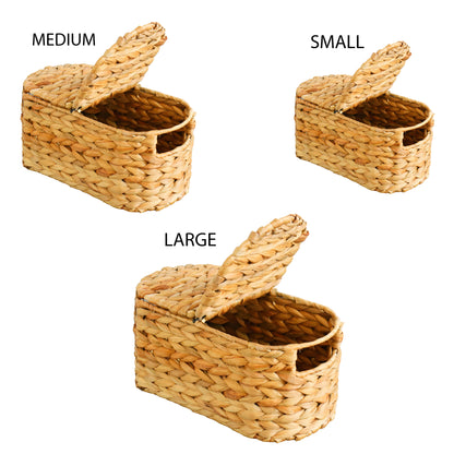 Eden Grace Handmade Oval Woven Wicker Basket with Lid - Stylish Storage Solutions for Home Organization