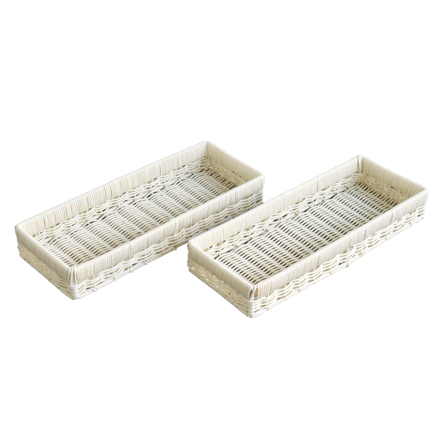 Eden Grace Set of 2 Hand Woven Wicker Serving Trays , Elegant Multi-Purpose Decorative Serving Trays in White and Gray
