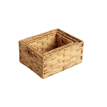 Eden Grace Set of 3 Hand Woven Wicker Baskets - Water Hyacinth Nesting Sizes for Smart Storage, Eco-Friendly Home Decor with Triple Twisted Weave