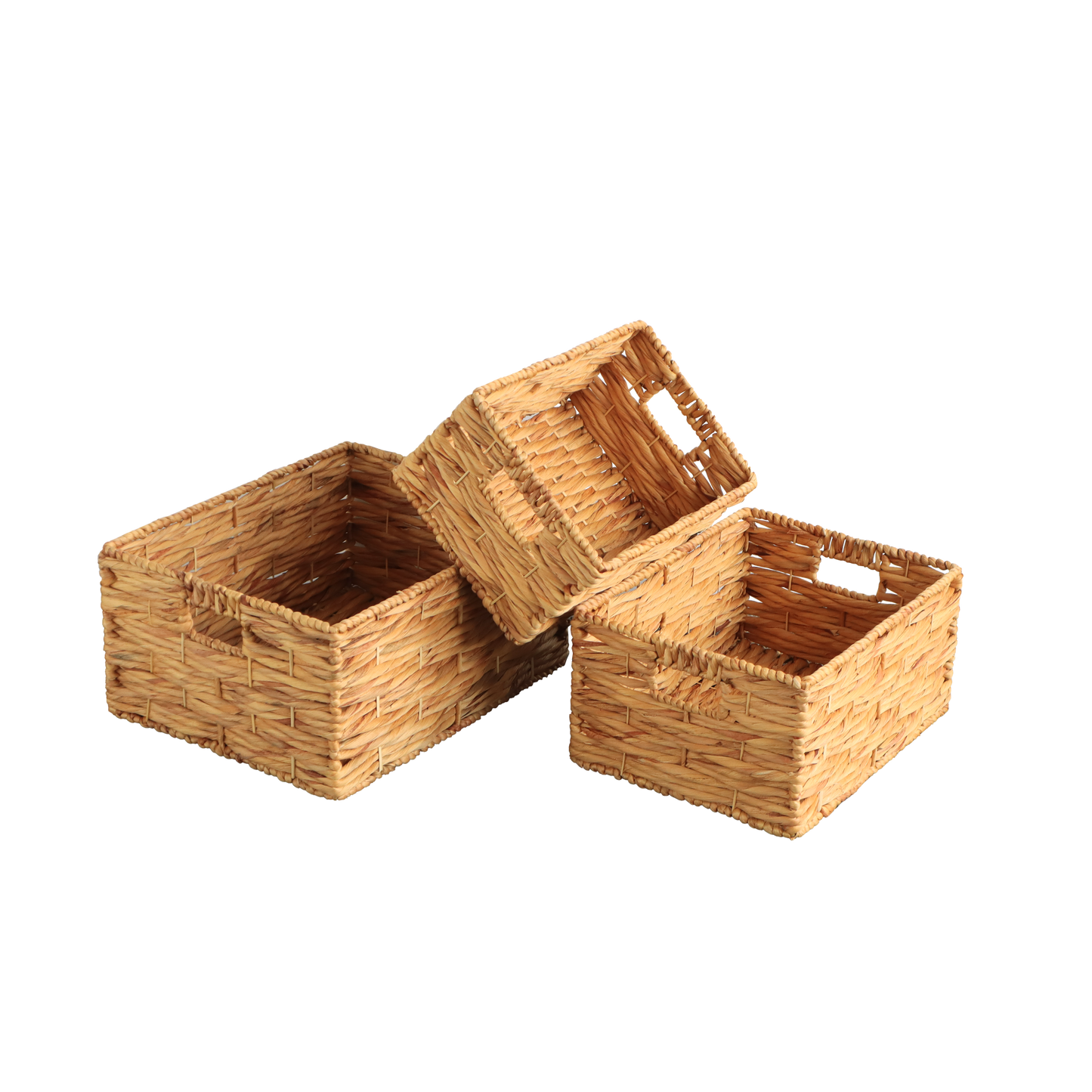 Eden Grace Set of 3 Hand Woven Wicker Baskets - Water Hyacinth Nesting Sizes for Smart Storage, Eco-Friendly Home Decor with Triple Twisted Weave