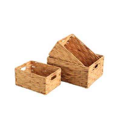 Eden Grace Set of 3 Hand Woven Wicker Baskets - Water Hyacinth Nesting Sizes for Smart Storage, Eco-Friendly Home Decor with Triple Twisted Weave