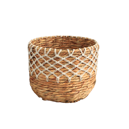 Eden Grace Set of 3 Handwoven Wicker Baskets, Twisted Weave with Macrame Accent - Round, Artisan Craftsmanship for Stylish Organization