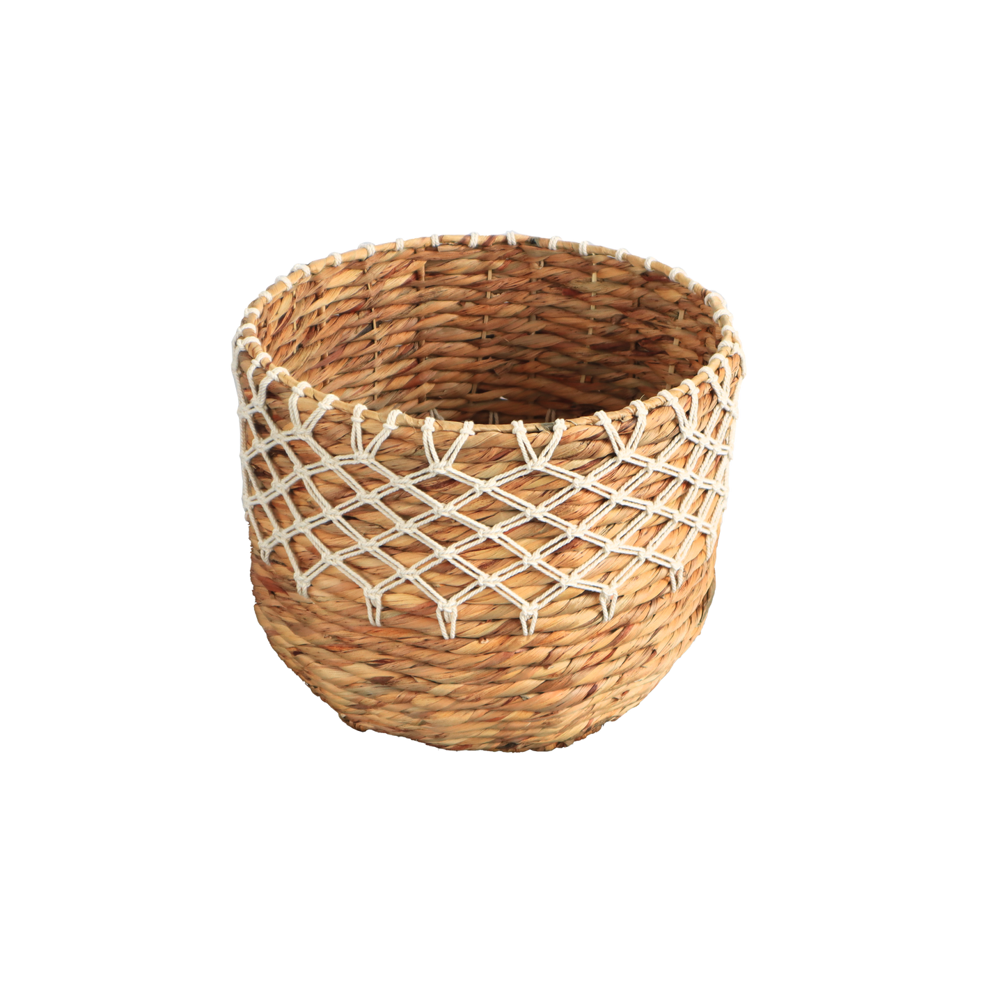 Eden Grace Set of 3 Handwoven Wicker Baskets, Twisted Weave with Macrame Accent - Round, Artisan Craftsmanship for Stylish Organization