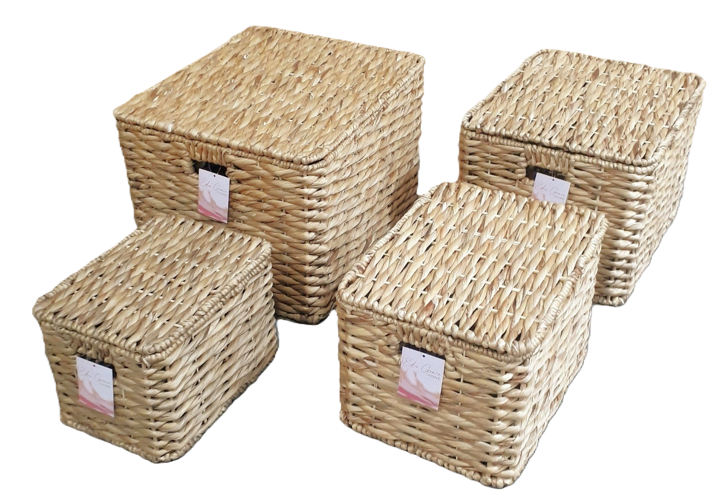 Eden Grace Set of 4 Hand-Woven Wicker Storage Trunks with Twisted Weave and Iron Frame