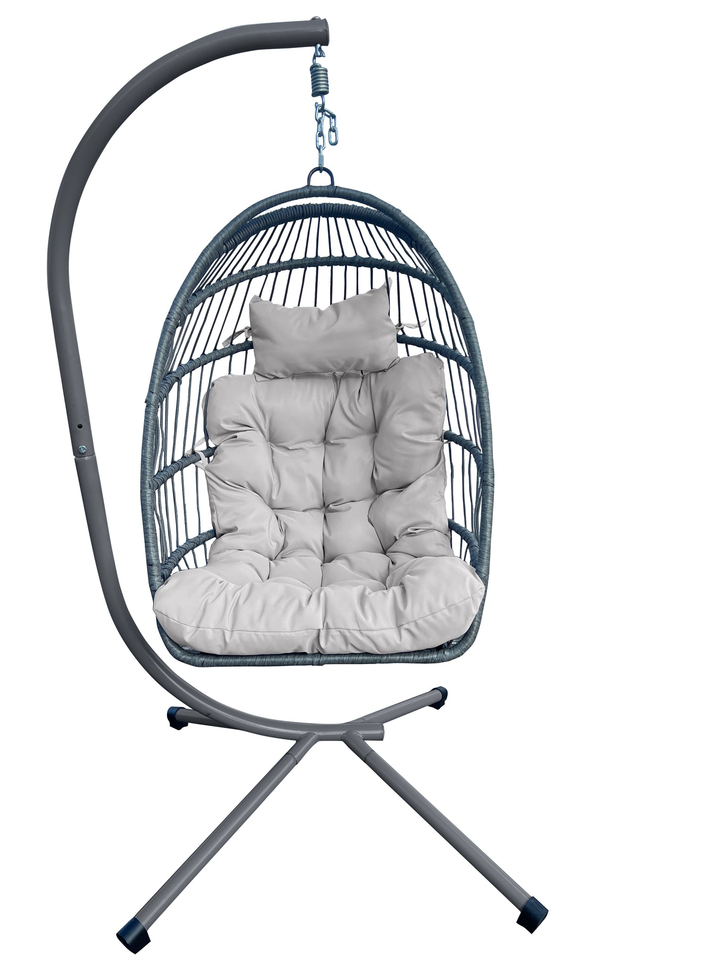 Eden Grace Rope Folding Hanging Egg Chair with Seat & Head Cushions, Indoor Outdoor Patio Wicker Swing Egg Basket Chairs with Stand UV Resistant Cushions 350lbs Capacity.