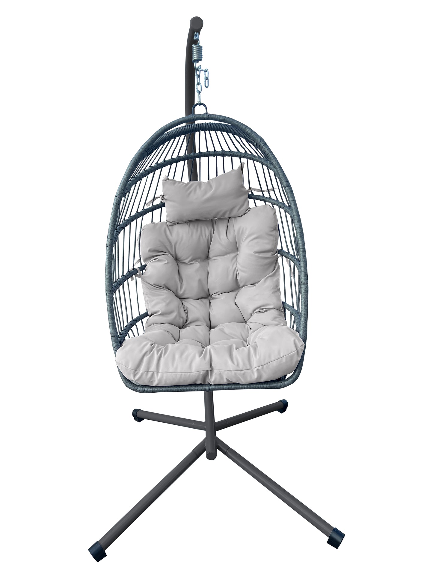 Eden Grace Rope Folding Hanging Egg Chair with Seat & Head Cushions, Indoor Outdoor Patio Wicker Swing Egg Basket Chairs with Stand UV Resistant Cushions 350lbs Capacity.