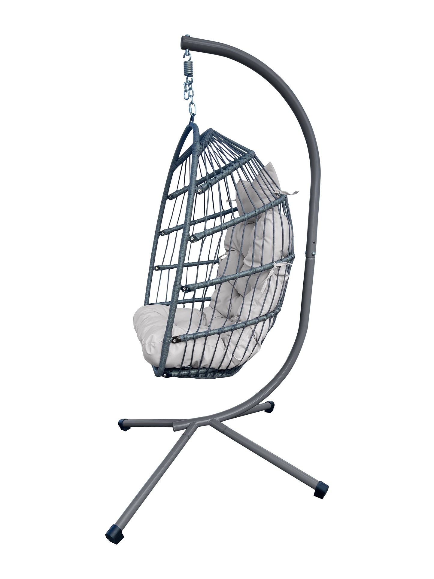 Eden Grace Rope Folding Hanging Egg Chair with Seat & Head Cushions, Indoor Outdoor Patio Wicker Swing Egg Basket Chairs with Stand UV Resistant Cushions 350lbs Capacity.