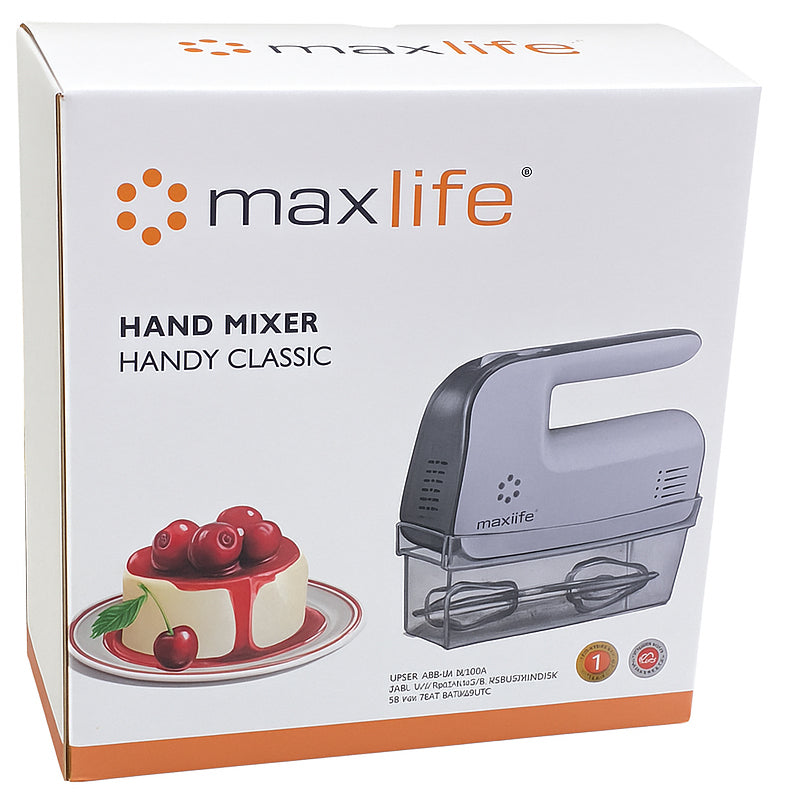 Max Life Electric Hand Mixer, 5 Speed, White, With Snap-On Storage Case
