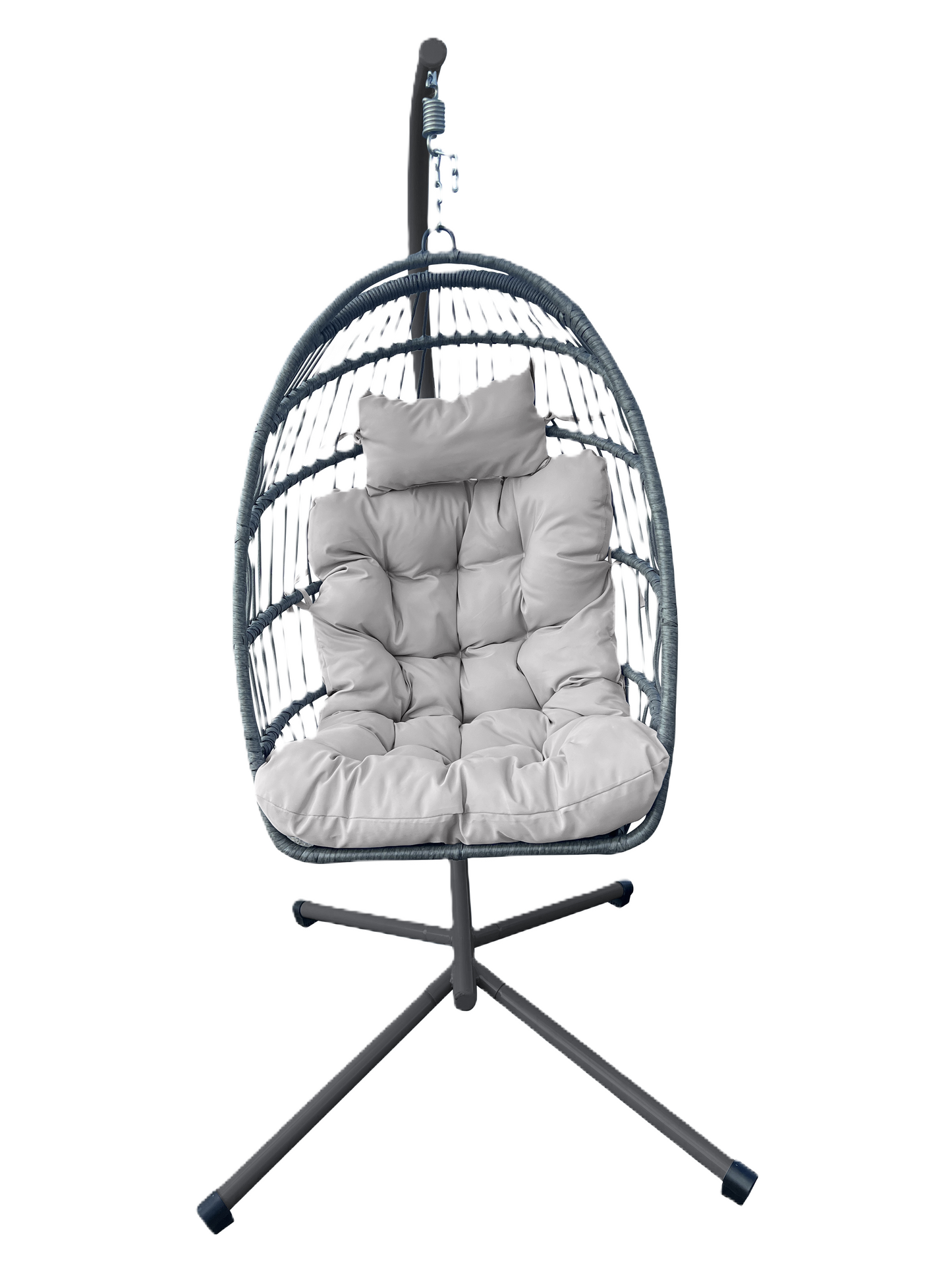 Eden Grace Rope Folding Hanging Egg Chair with Seat & Head Cushions, Indoor Outdoor Patio Wicker Swing Egg Basket Chairs with Stand UV Resistant Cushions 350lbs Capacity.