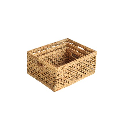 Eden Grace - Set of 3 Hand-Woven Wicker Baskets  - Water Hyacinth, Nesting Sizes for Smart Storage, Eco-Friendly Home Decor with Arrow-Flower Weave