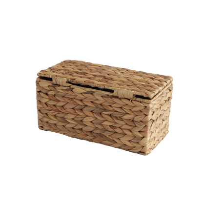 Eden Grace Single Rectangular Basket with Cover - Handwoven Water Hyacinth for Stylish Organization