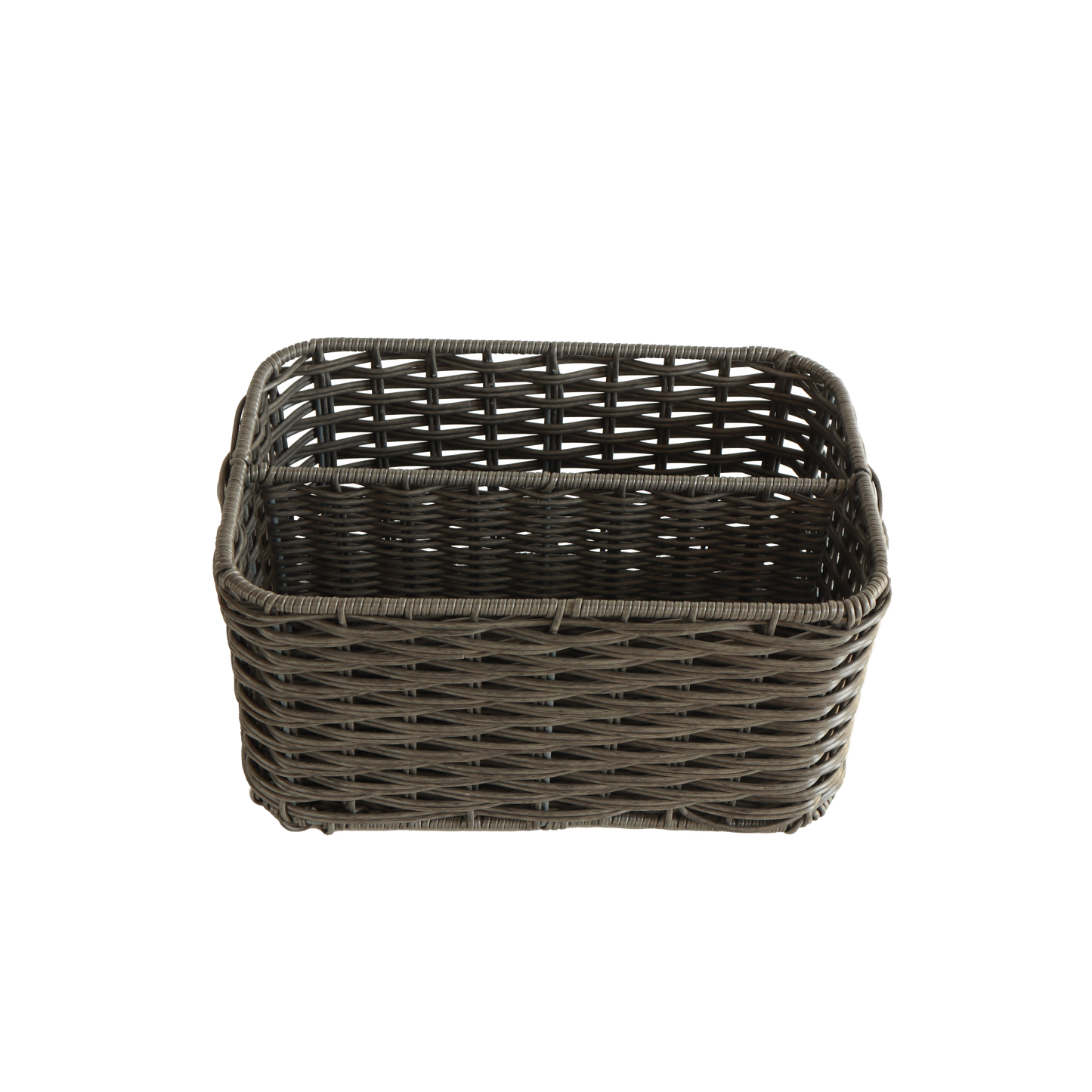 Eden Grace Hand Woven Resin Wicker Basket for Storage with Iron Frame and Dual Compartments - in Tan, Gray, and White