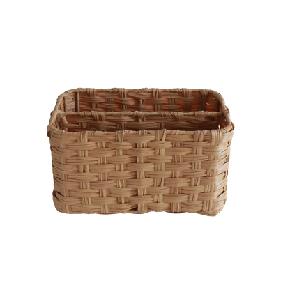 Eden Grace Hand Woven Resin Wicker Basket for Storage with Iron Frame and Dual Compartments - in Tan, Gray, and White