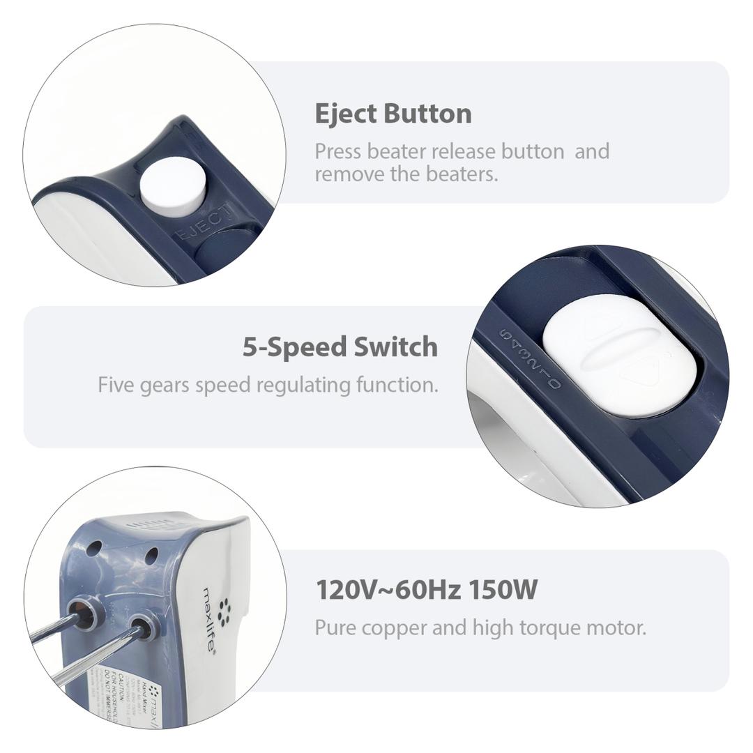 Max Life 3.2 Quarts Stand Mixer - 5-Speed Electric Powerful Stand Mixer, White, with Stainless Steel Bowl, Dough Hooks, Beaters,