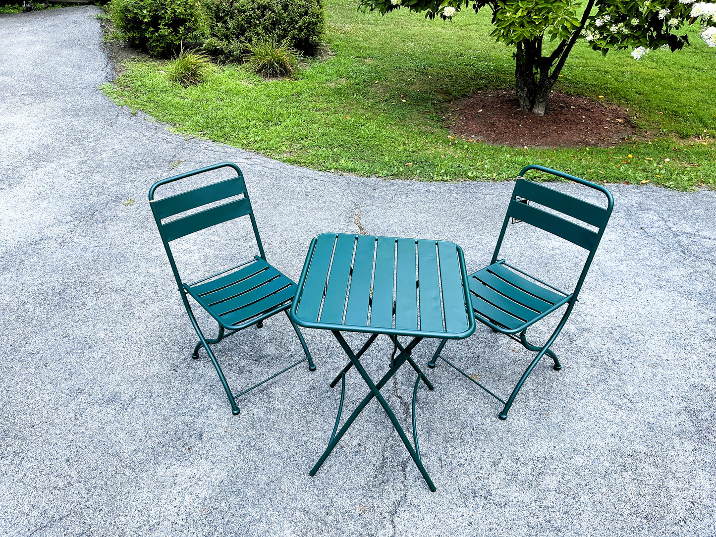 Nicole Miller Foldable Metal Bistro Set – 3 PC Contemporary Outdoor Dining