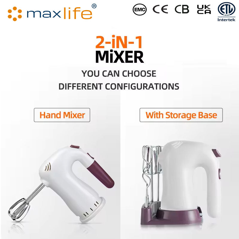 Max Life 5-Speed Electric Hand Mixer, White,  With Beater Stand , Superior Power and Efficiency