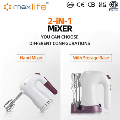 Max Life 5-Speed Electric Hand Mixer, White,  With Beater Stand , Superior Power and Efficiency