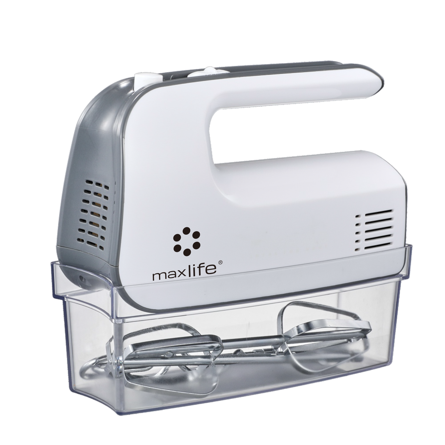 Max Life Electric Hand Mixer, 5 Speed, White, With Snap-On Storage Case